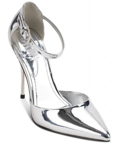 Women's Veata Ankle-Strap Pointed-Toe Pumps Silver $61.09 Shoes