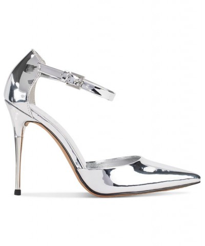 Women's Veata Ankle-Strap Pointed-Toe Pumps Silver $61.09 Shoes