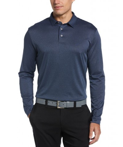 Men's Micro Birdseye Print Long-Sleeve Polo Shirt Navy Indigo Heather $27.08 Polo Shirts