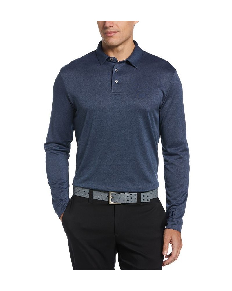 Men's Micro Birdseye Print Long-Sleeve Polo Shirt Navy Indigo Heather $27.08 Polo Shirts