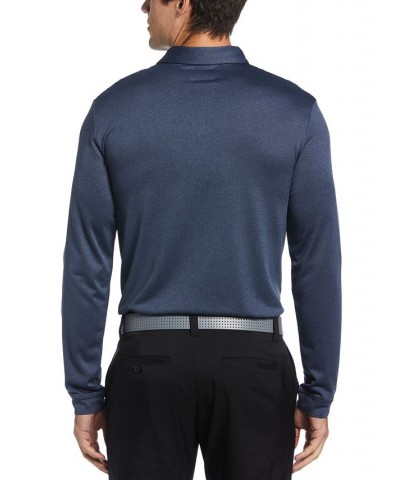 Men's Micro Birdseye Print Long-Sleeve Polo Shirt Navy Indigo Heather $27.08 Polo Shirts