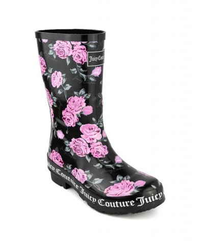 Women's Totally Logo Rainboots Black Floral $37.40 Shoes