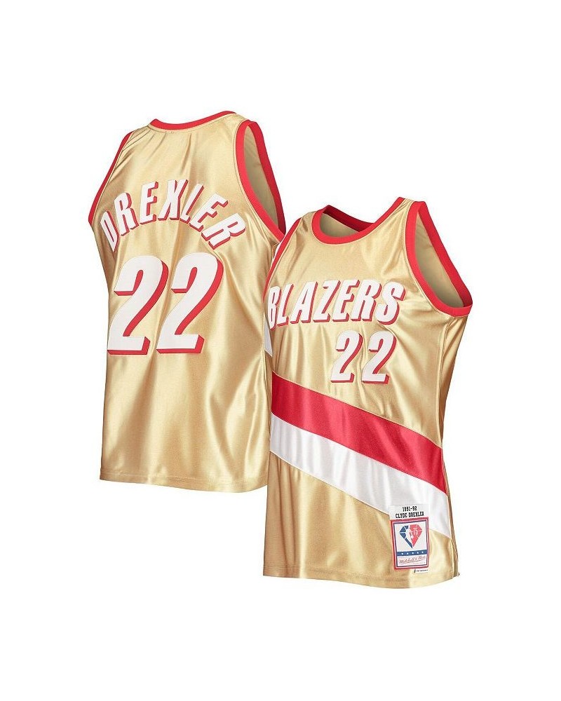 Men's Clyde Drexler Gold Portland Trail Blazers 75th Anniversary 1991-92 Hardwood Classics Swingman Jersey $50.76 Jersey