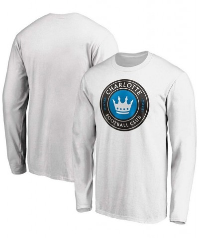 Men's White Charlotte FC Primary Logo Long Sleeve T-shirt $18.35 T-Shirts