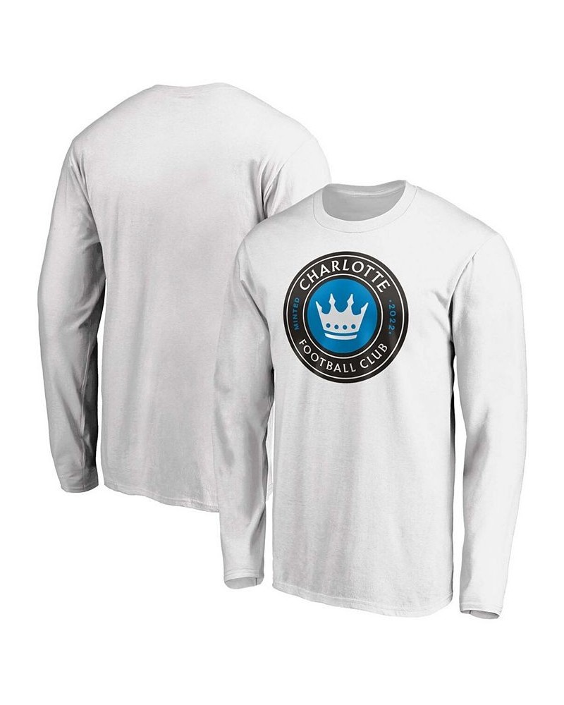 Men's White Charlotte FC Primary Logo Long Sleeve T-shirt $18.35 T-Shirts