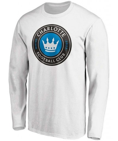 Men's White Charlotte FC Primary Logo Long Sleeve T-shirt $18.35 T-Shirts