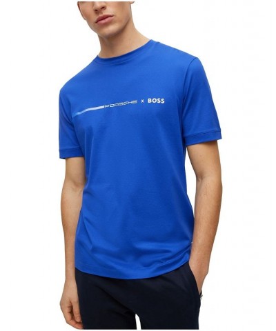 BOSS Men's Porsche x Boss Mercerized-Cotton Exclusive Branding T-shirt Blue $51.06 T-Shirts