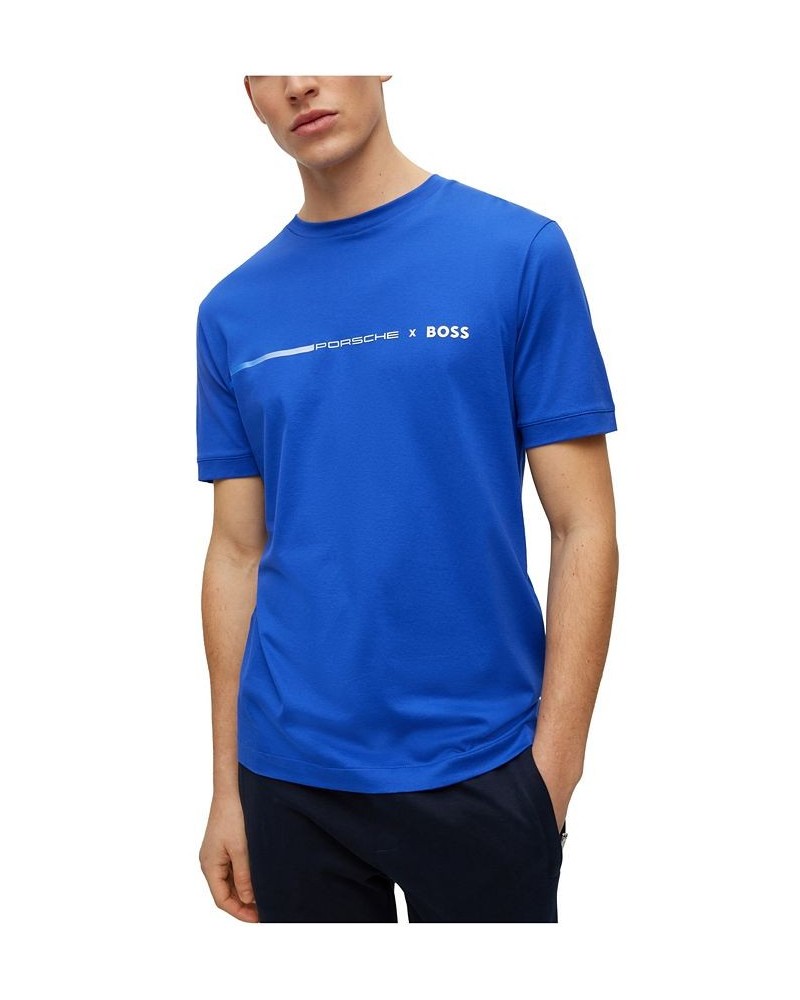 BOSS Men's Porsche x Boss Mercerized-Cotton Exclusive Branding T-shirt Blue $51.06 T-Shirts