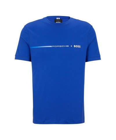 BOSS Men's Porsche x Boss Mercerized-Cotton Exclusive Branding T-shirt Blue $51.06 T-Shirts