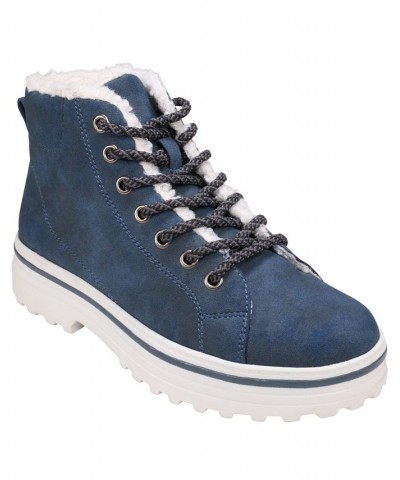 Women's Justine Lace-up Booties Blue $43.00 Shoes