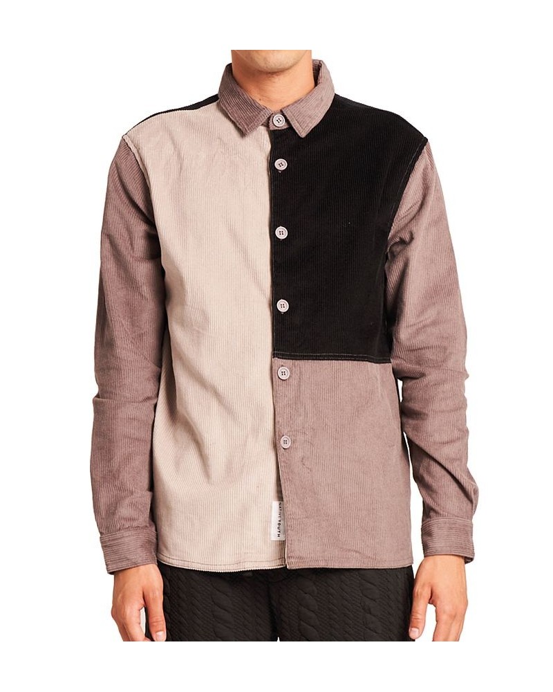 Men's Patchwork Colorblock Corduroy Shirt Black $32.00 Shirts