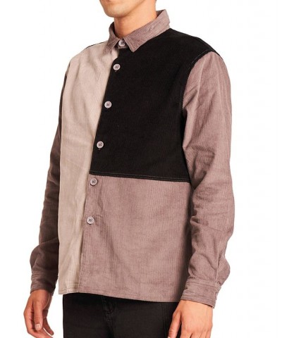 Men's Patchwork Colorblock Corduroy Shirt Black $32.00 Shirts