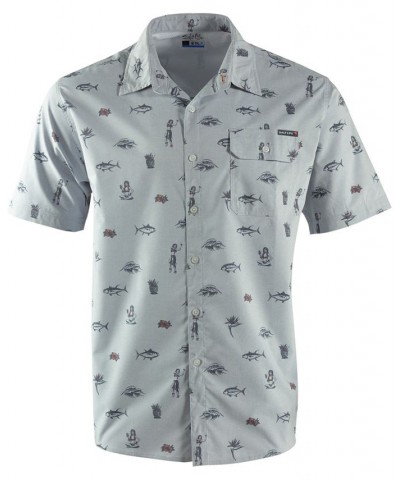 Men's Hula Vibes Short-Sleeve Button-Front Shirt Gray $32.00 Shirts