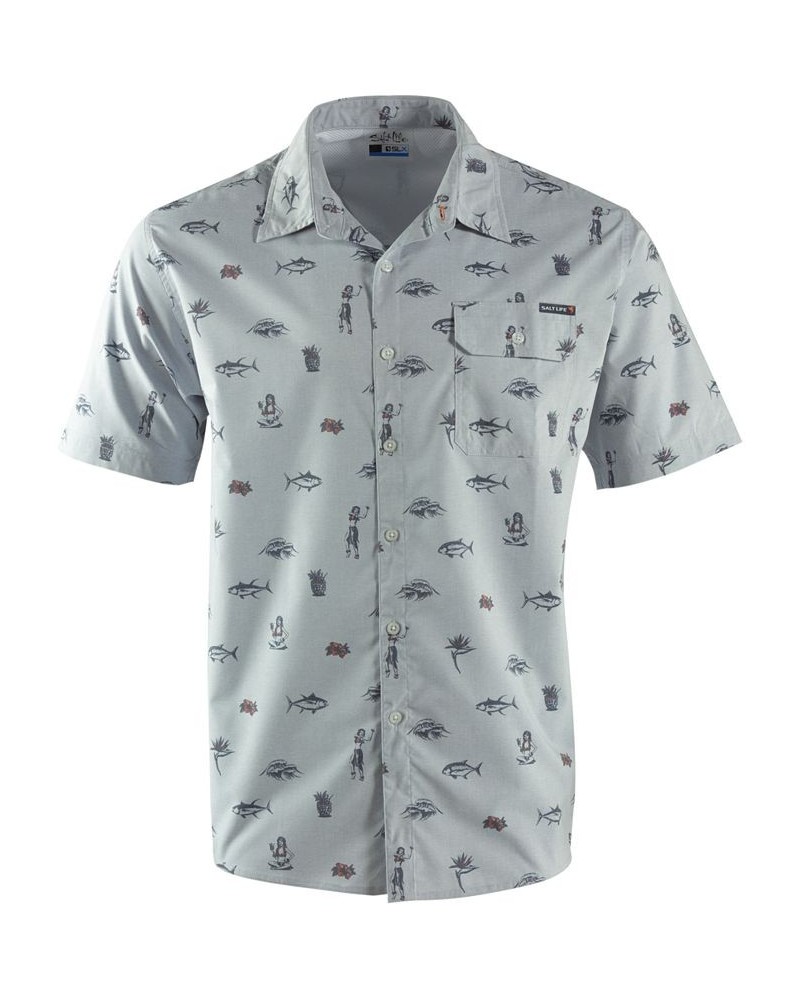 Men's Hula Vibes Short-Sleeve Button-Front Shirt Gray $32.00 Shirts