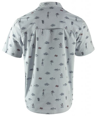 Men's Hula Vibes Short-Sleeve Button-Front Shirt Gray $32.00 Shirts