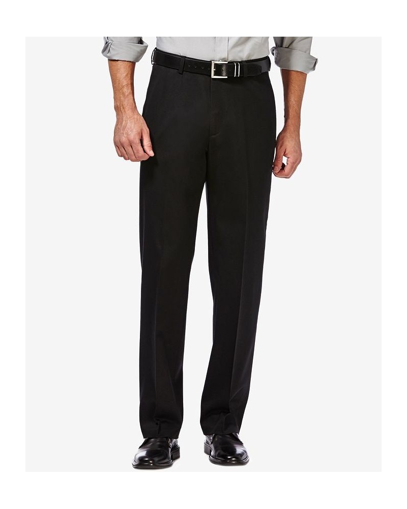 Men's Premium No Iron Khaki Classic Fit Flat Front Hidden Expandable Waist Pant Black $30.79 Pants