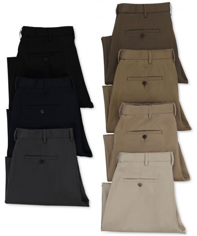 Men's Premium No Iron Khaki Classic Fit Flat Front Hidden Expandable Waist Pant Black $30.79 Pants