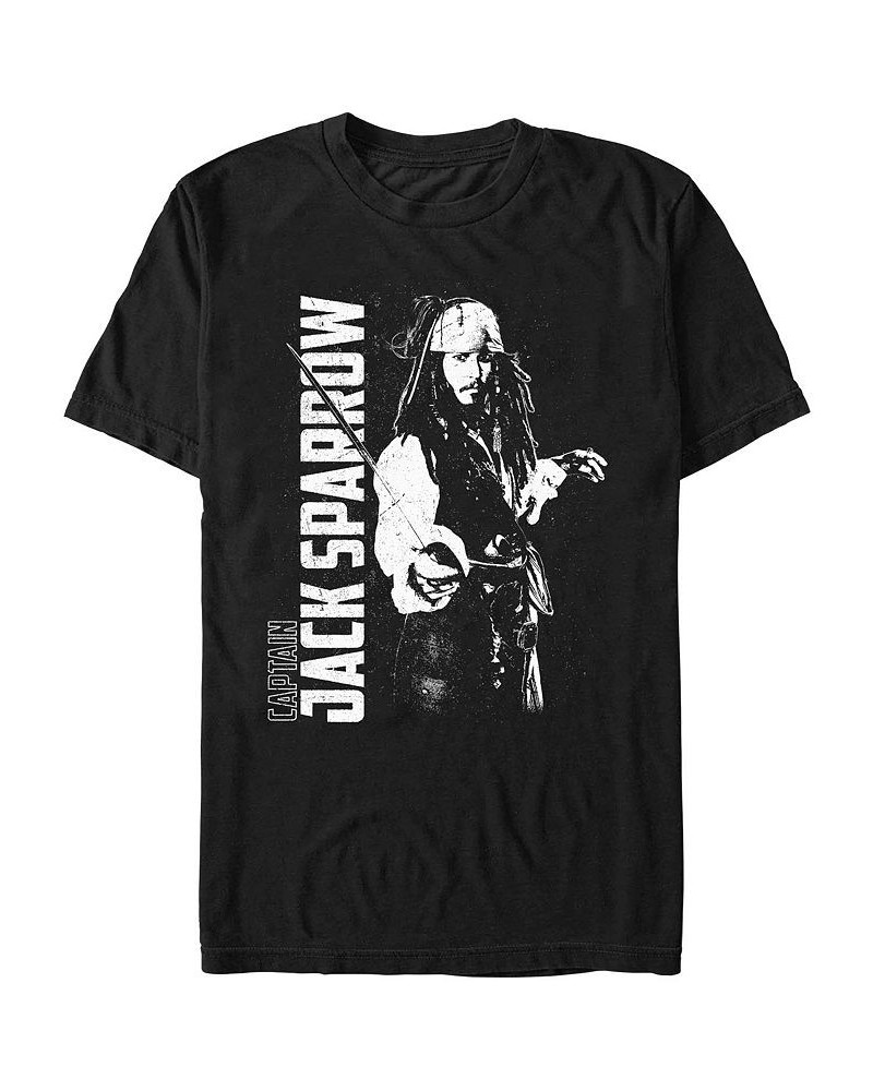 Men's Pirates of The Caribbean Captain Jack Destroyed Short Sleeve T-shirt Black $15.05 T-Shirts