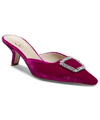 Women's Brit Embellished-Buckle Dress Mules Red $72.00 Shoes