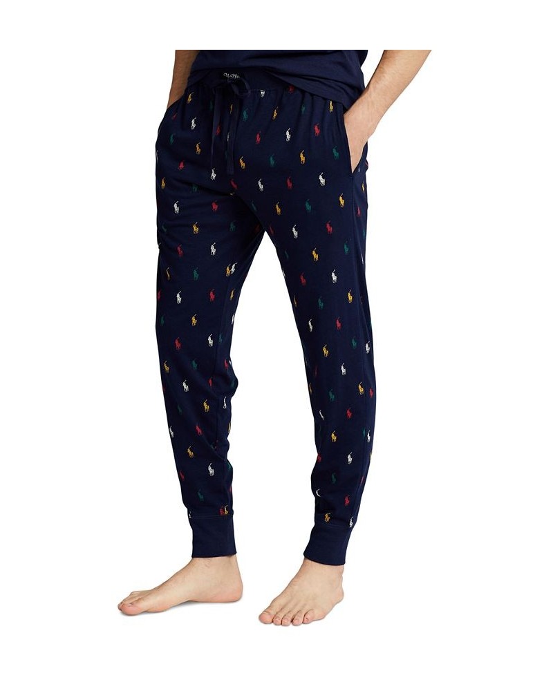 Men's Big & Tall Signature Pony-Print Cotton Jersey Pajama Joggers Lafayette Blue $38.23 Pajama