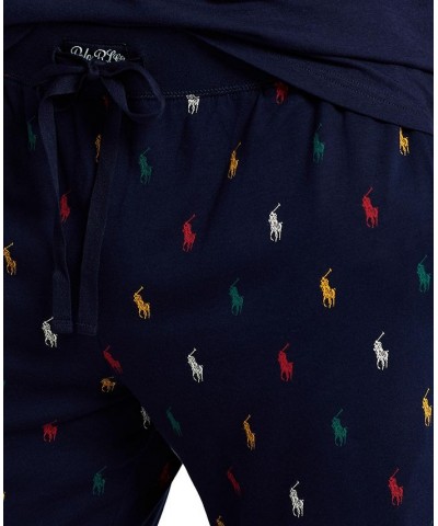 Men's Big & Tall Signature Pony-Print Cotton Jersey Pajama Joggers Lafayette Blue $38.23 Pajama