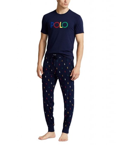 Men's Big & Tall Signature Pony-Print Cotton Jersey Pajama Joggers Lafayette Blue $38.23 Pajama