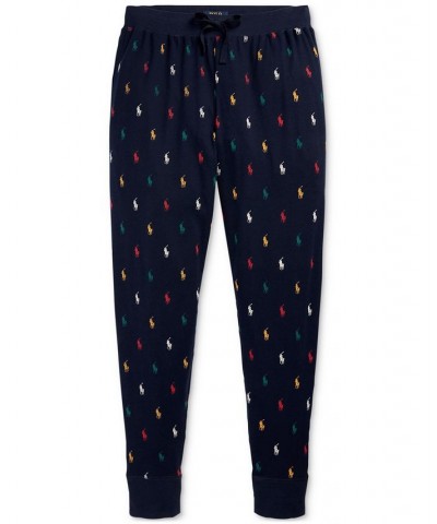 Men's Big & Tall Signature Pony-Print Cotton Jersey Pajama Joggers Lafayette Blue $38.23 Pajama