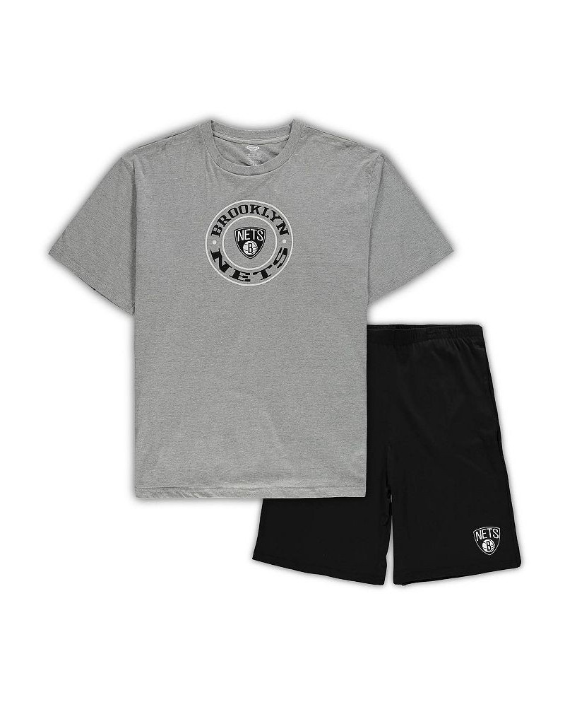 Men's Heathered Gray, Black Brooklyn Nets Big and Tall T-shirt and Shorts Sleep Set $42.39 Pajama