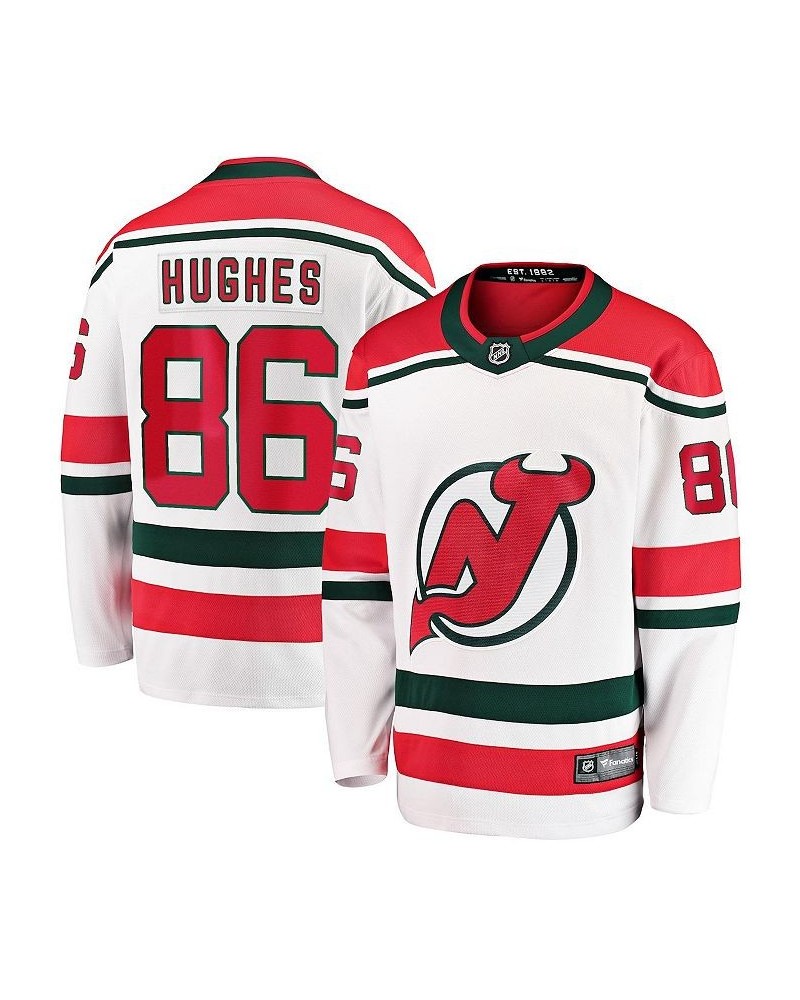 Men's Branded Jack Hughes White New Jersey Devils 2022/23 Heritage Premier Breakaway Jersey $52.17 Jersey