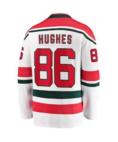 Men's Branded Jack Hughes White New Jersey Devils 2022/23 Heritage Premier Breakaway Jersey $52.17 Jersey