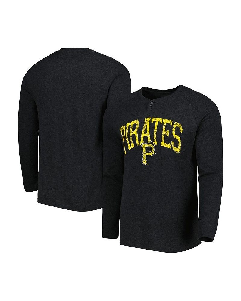 Men's Black Pittsburgh Pirates Inertia Raglan Long Sleeve Henley T-shirt $31.19 T-Shirts