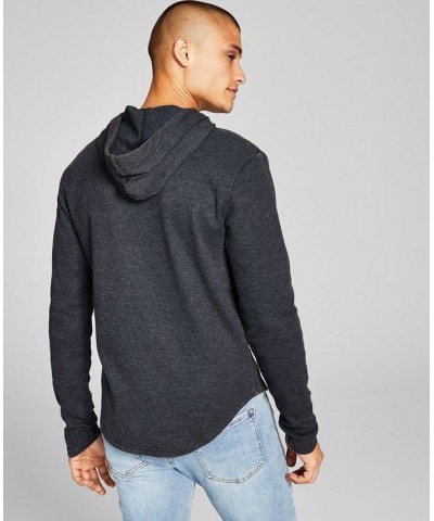 Men's Thermal Waffle-Knit Hooded T-Shirt Black $16.27 T-Shirts