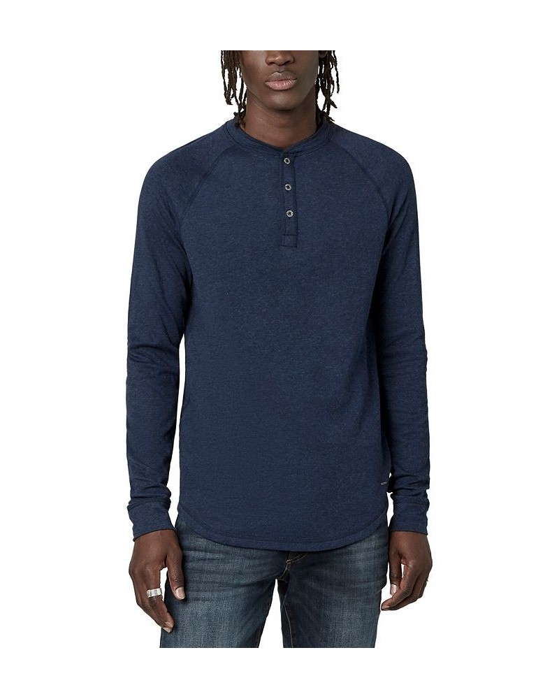 Men's Kariver Henley Long Sleeves T-shirt Blue $16.52 T-Shirts