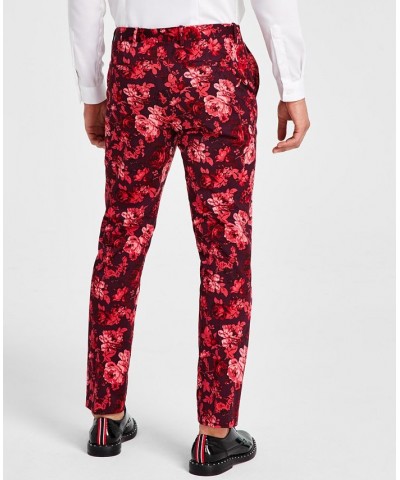 Men's Roscoe Slim-Fit Floral-Print Suit Pants Red $18.35 Pants