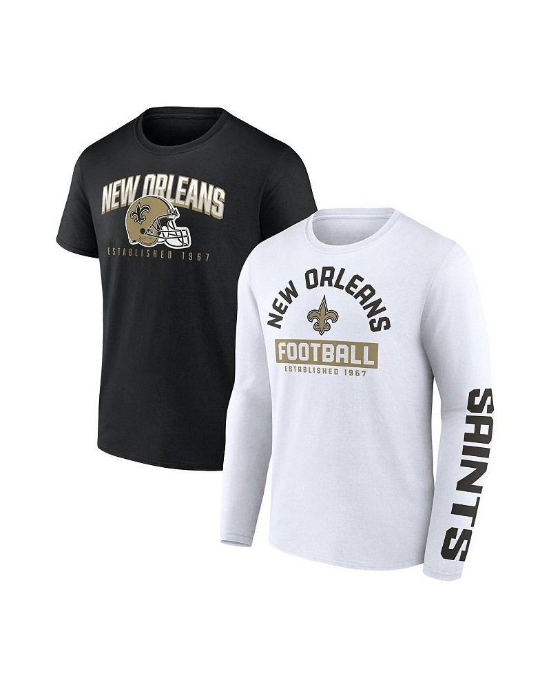 Men's Branded Black, White New Orleans Saints Long and Short Sleeve Two-Pack T-shirt $25.20 T-Shirts