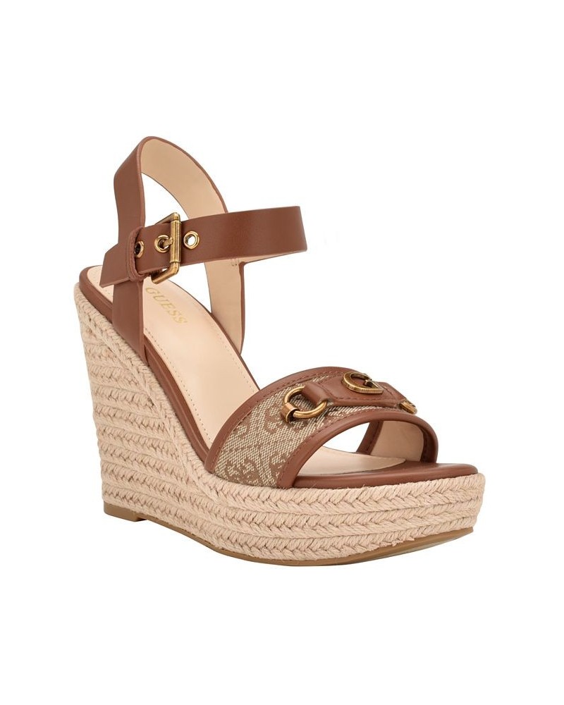 Women's Hisley Espadrille Logo Wedges with Nappa Trim Sandals Brown $52.47 Shoes