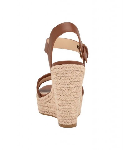 Women's Hisley Espadrille Logo Wedges with Nappa Trim Sandals Brown $52.47 Shoes