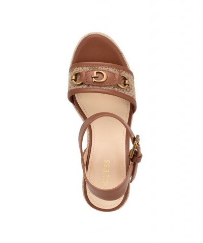 Women's Hisley Espadrille Logo Wedges with Nappa Trim Sandals Brown $52.47 Shoes