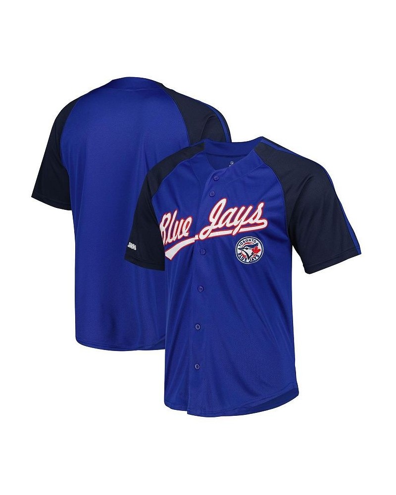 Men's Royal Toronto Blue Jays Button-Down Raglan Replica Jersey $27.95 Jersey