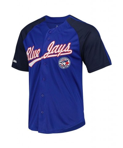 Men's Royal Toronto Blue Jays Button-Down Raglan Replica Jersey $27.95 Jersey