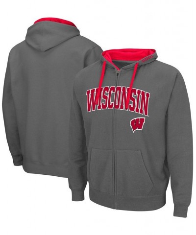 Men's Charcoal Wisconsin Badgers Arch Logo 2.0 Full-Zip Hoodie $23.65 Sweatshirt