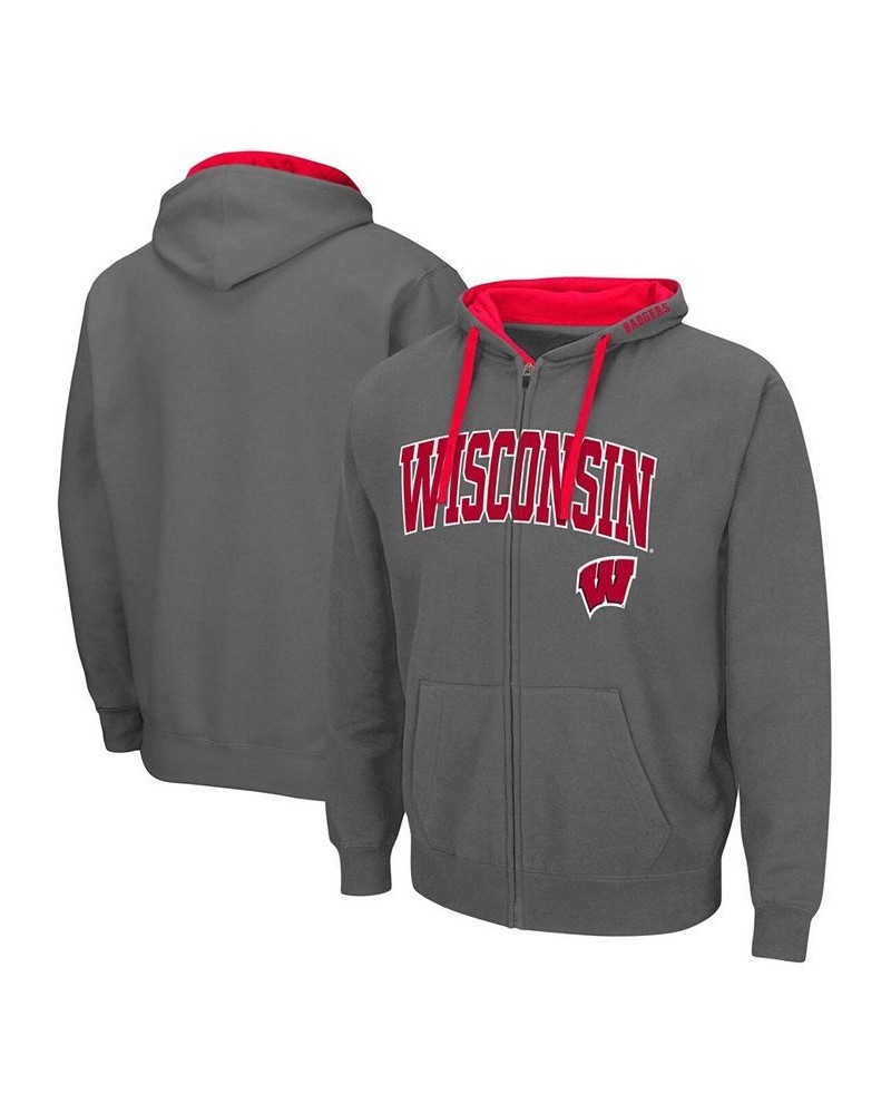 Men's Charcoal Wisconsin Badgers Arch Logo 2.0 Full-Zip Hoodie $23.65 Sweatshirt