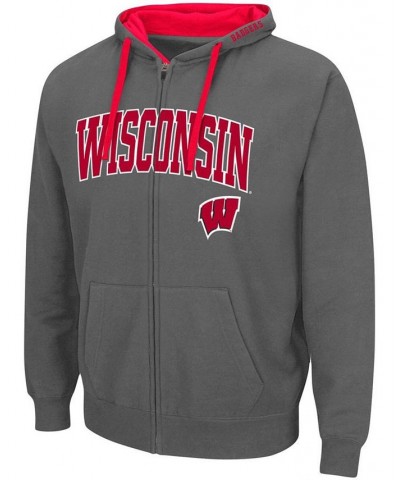 Men's Charcoal Wisconsin Badgers Arch Logo 2.0 Full-Zip Hoodie $23.65 Sweatshirt