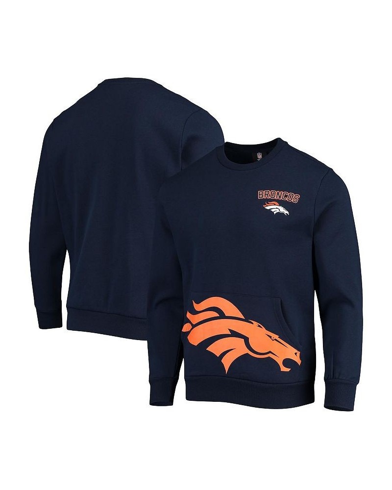 Men's Navy Denver Broncos Pocket Pullover Sweater $40.49 Sweaters