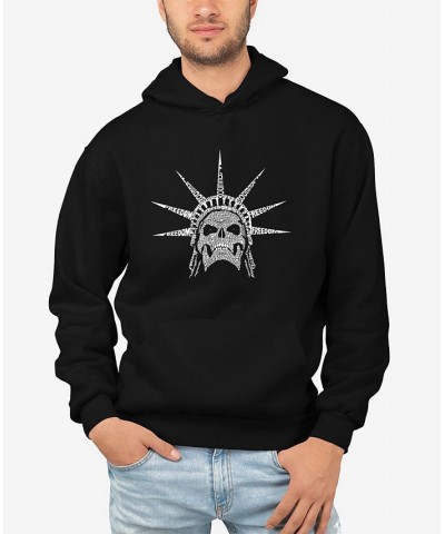 Men's Freedom Skull Word Art Long Sleeve Hooded Sweatshirt Black $27.60 Sweatshirt