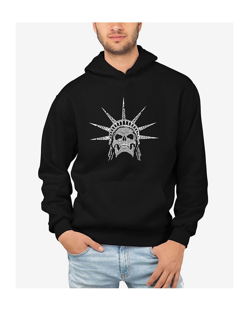 Men's Freedom Skull Word Art Long Sleeve Hooded Sweatshirt Black $27.60 Sweatshirt