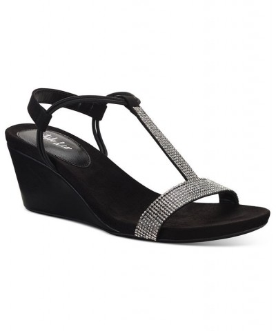 Mulan Embellished Wedge Sandals Black $34.83 Shoes