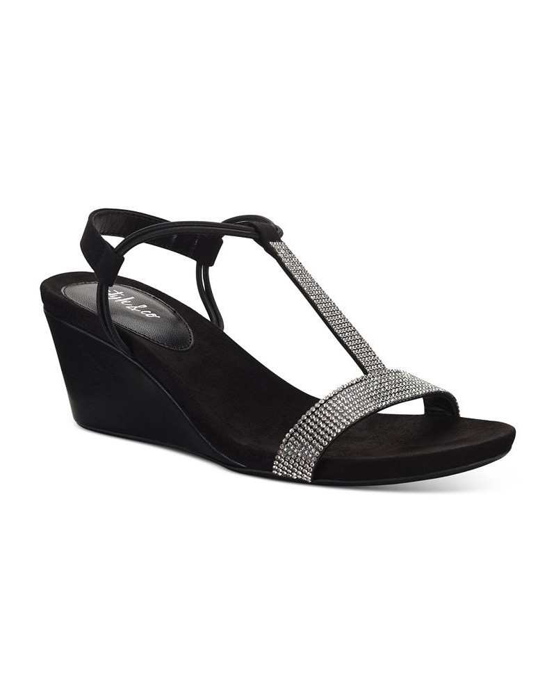 Mulan Embellished Wedge Sandals Black $34.83 Shoes