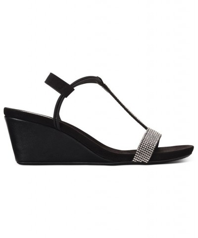 Mulan Embellished Wedge Sandals Black $34.83 Shoes