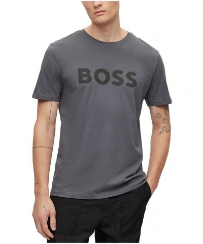 BOSS Men's Cotton-Jersey Rubber-Print Logo T-shirt Gray $27.20 T-Shirts